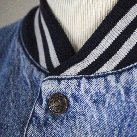 Levis Original Denim Varsity Letterman Bomber Jacket Stranger Thing Style 80's M - Picture 6 of 11